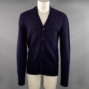 GUCCI Size S Navy Knit Wool Ribbed Cardigan